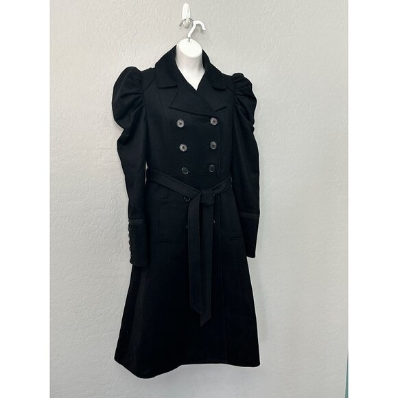 Bird by Juicy Couture Black Wool/Cashmere Puff Shoulder Double Breasted Coat S - Picture 2 of 12